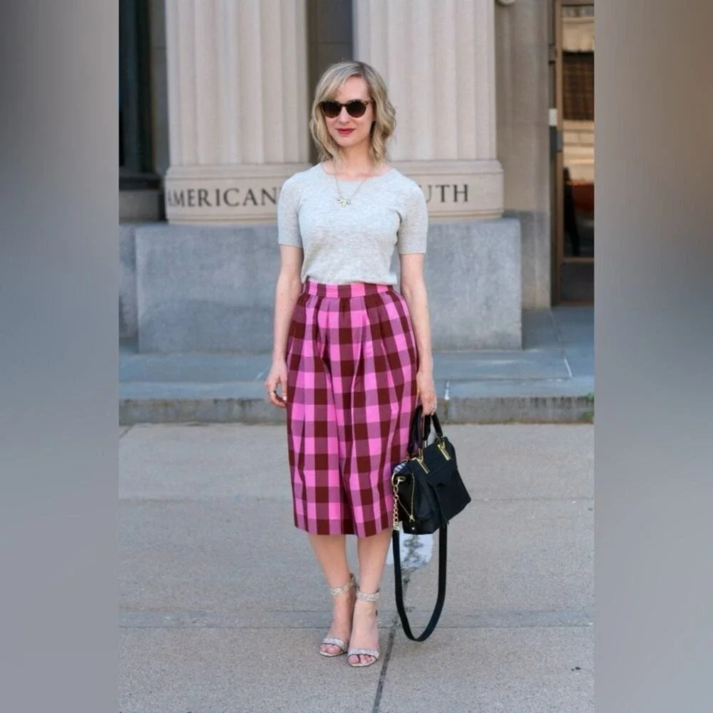 J.Crew Pink Gingham Plaid Bow Skirt Top Matching Set 4